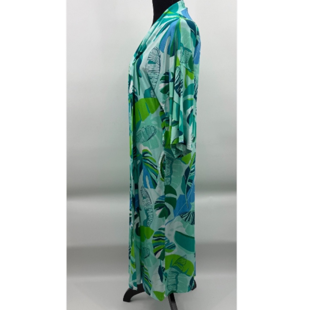 Coco Moon Hawaii Mom Cozy Robe M/L Maternity Monsterra Blue Green Stretch - Picture 6 of 11